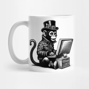 Punk Rock Goth monkey on Computer Vintage Style Mug